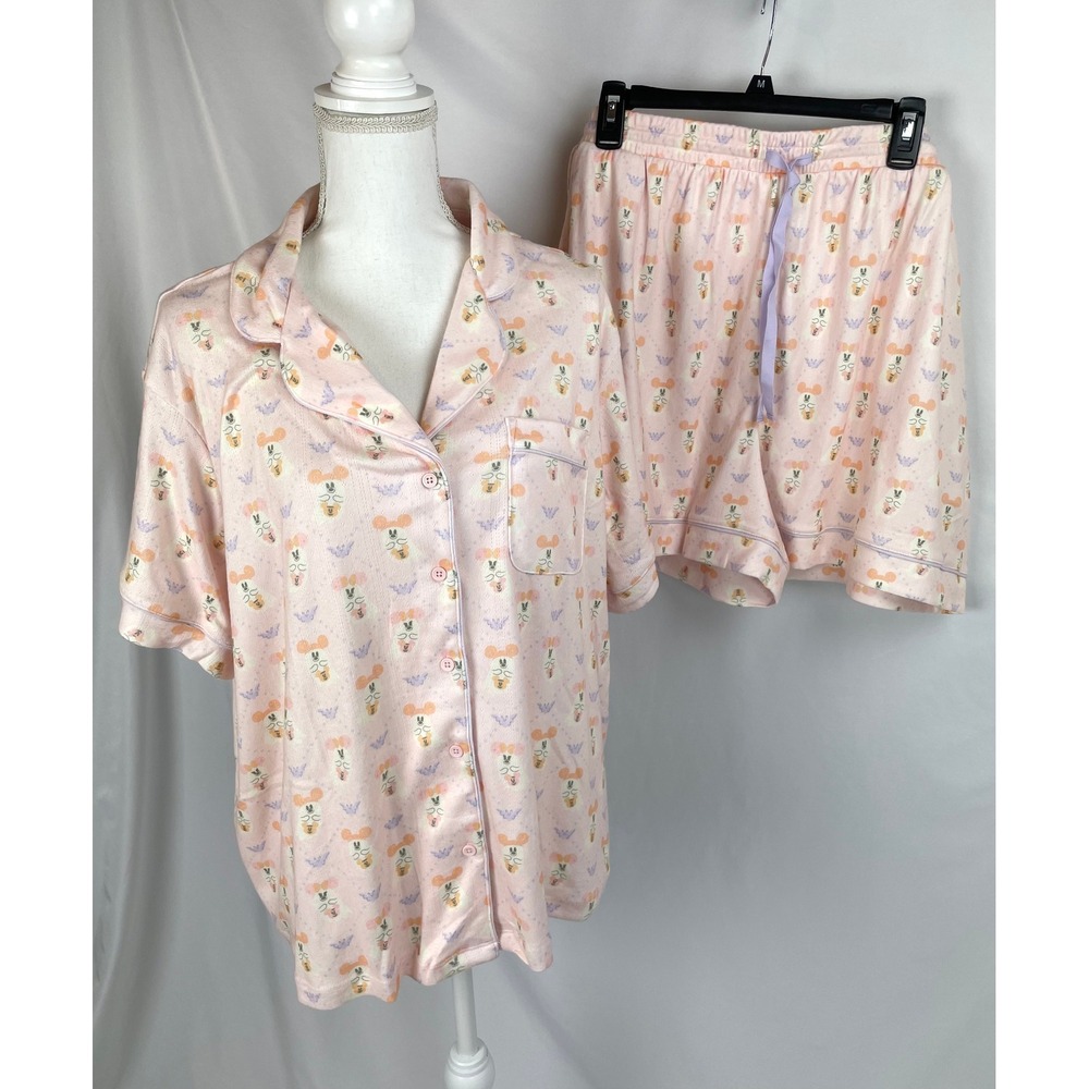 Disney Parks Women XL Cutie Minnie Mouse Ghost Pumpkin Halloween Pink Pajama Set